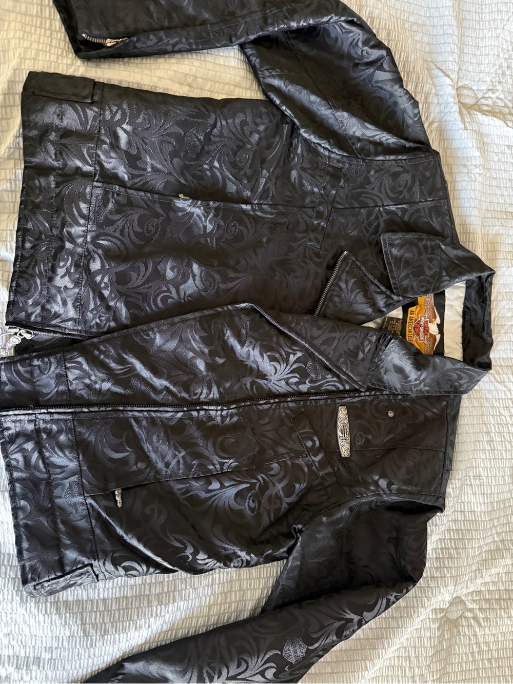 Harley-Davidson Black Jacquard Pattern Nylon Jacket Large